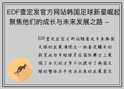 EDF壹定发官方网站韩国足球新星崛起 聚焦他们的成长与未来发展之路 - 副本